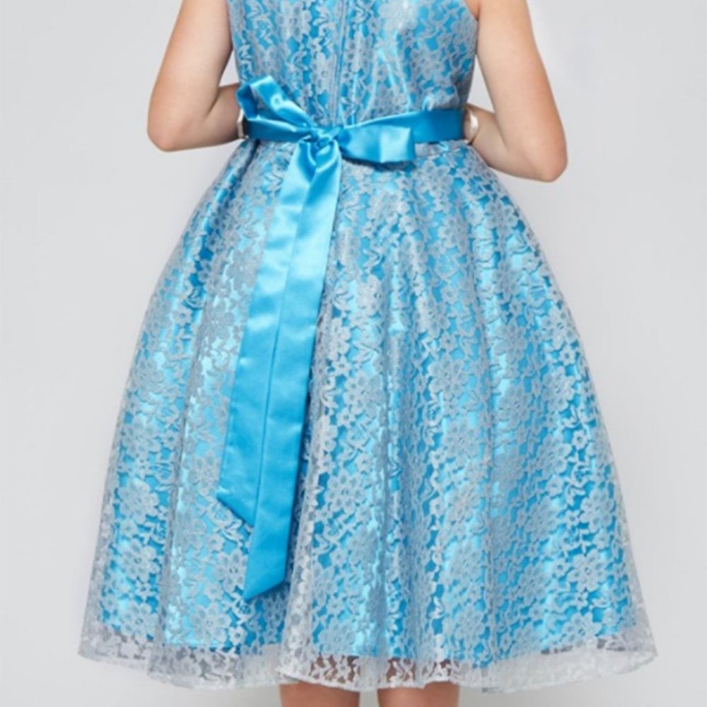 Big Girls Toddler Sleeveless Floral Lace Easter Graduation Flower Girl Dress - Picture 5 of 7